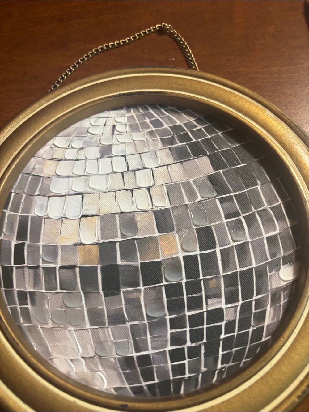 Gold Round Mosaic Wall Mirrors with Hanging Chains - Set of 2